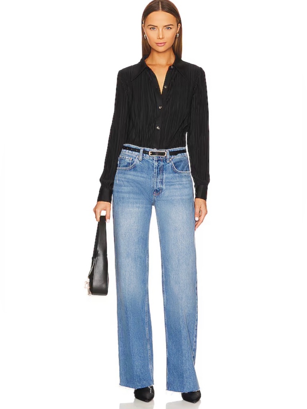 Anine Bing - Hugh Jeans in Panama Blue Mid Rise Fray hem 29